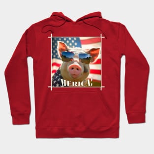 Funny Patriotic Pig MERICA! Happy Birthday America! T-Shirt Hoodie